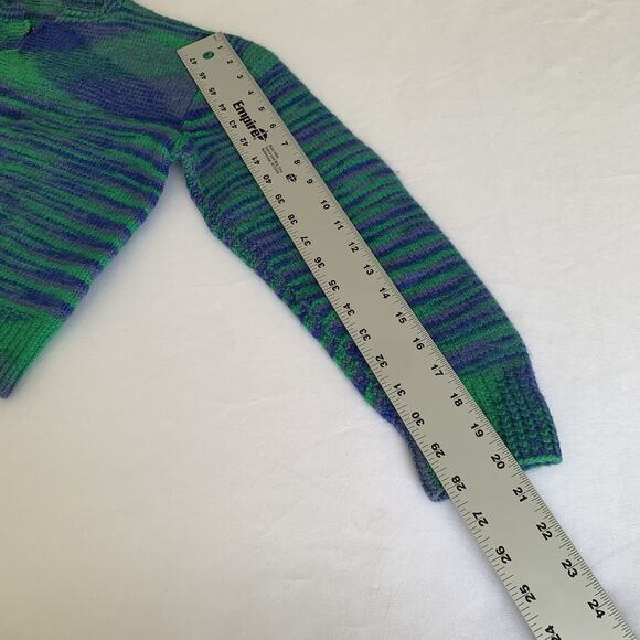 Y2K Retro Cropped Cardigan Sweater Women S* Green Blue Stripe Zip Funky Eclectic - Picture 7 of 7